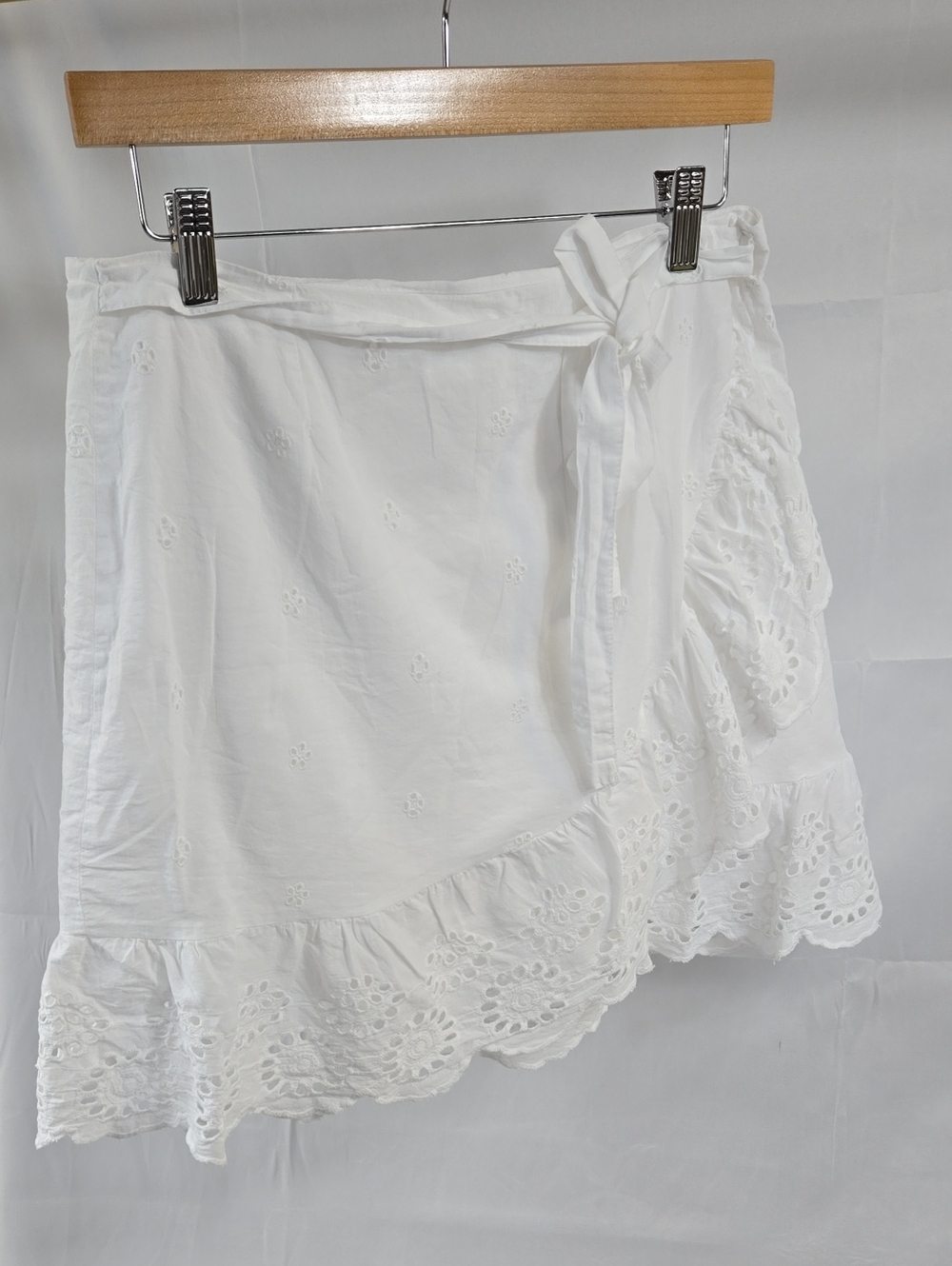 Japna White Eyelet Wrap Skirt with Ruffle Hem Lined Large